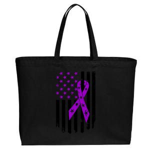 Purple Ribbon US Flag Epileptic Epilepsy Awareness Month Cotton Canvas Jumbo Tote