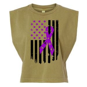 Purple Ribbon US Flag Epileptic Epilepsy Awareness Month Garment-Dyed Women's Muscle Tee