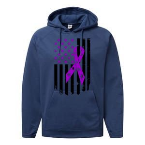 Purple Ribbon US Flag Epileptic Epilepsy Awareness Month Performance Fleece Hoodie