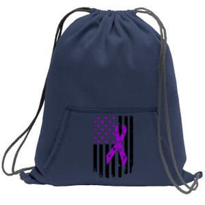 Purple Ribbon US Flag Epileptic Epilepsy Awareness Month Sweatshirt Cinch Pack Bag