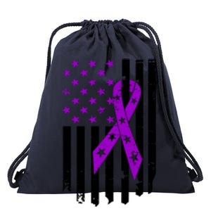 Purple Ribbon US Flag Epileptic Epilepsy Awareness Month Drawstring Bag