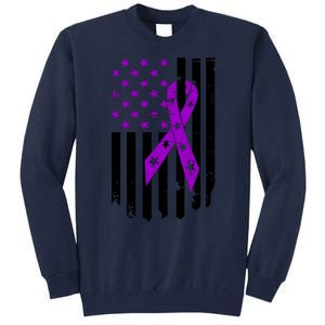 Purple Ribbon US Flag Epileptic Epilepsy Awareness Month Tall Sweatshirt