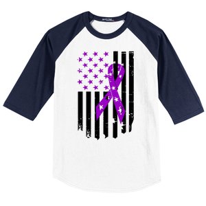 Purple Ribbon US Flag Epileptic Epilepsy Awareness Month Baseball Sleeve Shirt