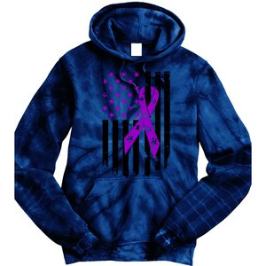 Purple Ribbon US Flag Epileptic Epilepsy Awareness Month Tie Dye Hoodie