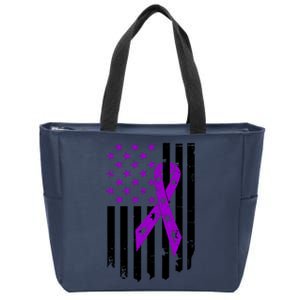 Purple Ribbon US Flag Epileptic Epilepsy Awareness Month Zip Tote Bag