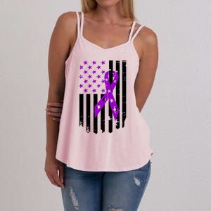 Purple Ribbon US Flag Epileptic Epilepsy Awareness Month Women's Strappy Tank