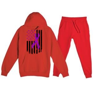 Purple Ribbon US Flag Epileptic Epilepsy Awareness Month Premium Hooded Sweatsuit Set