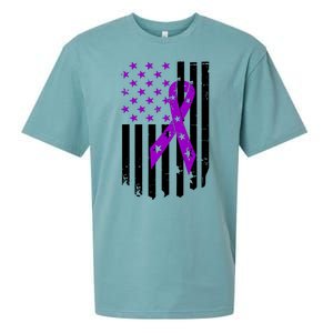 Purple Ribbon US Flag Epileptic Epilepsy Awareness Month Sueded Cloud Jersey T-Shirt