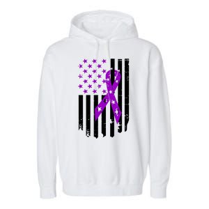 Purple Ribbon US Flag Epileptic Epilepsy Awareness Month Garment-Dyed Fleece Hoodie