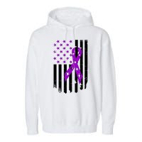 Purple Ribbon US Flag Epileptic Epilepsy Awareness Month Garment-Dyed Fleece Hoodie