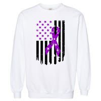 Purple Ribbon US Flag Epileptic Epilepsy Awareness Month Garment-Dyed Sweatshirt