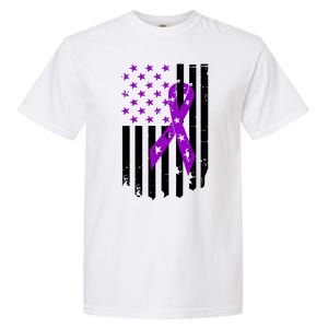 Purple Ribbon US Flag Epileptic Epilepsy Awareness Month Garment-Dyed Heavyweight T-Shirt