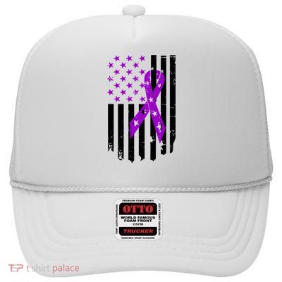 Purple Ribbon US Flag Epileptic Epilepsy Awareness Month High Crown Mesh Back Trucker Hat