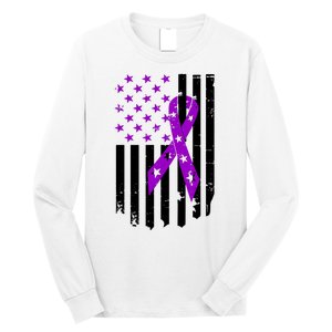 Purple Ribbon US Flag Epileptic Epilepsy Awareness Month Long Sleeve Shirt