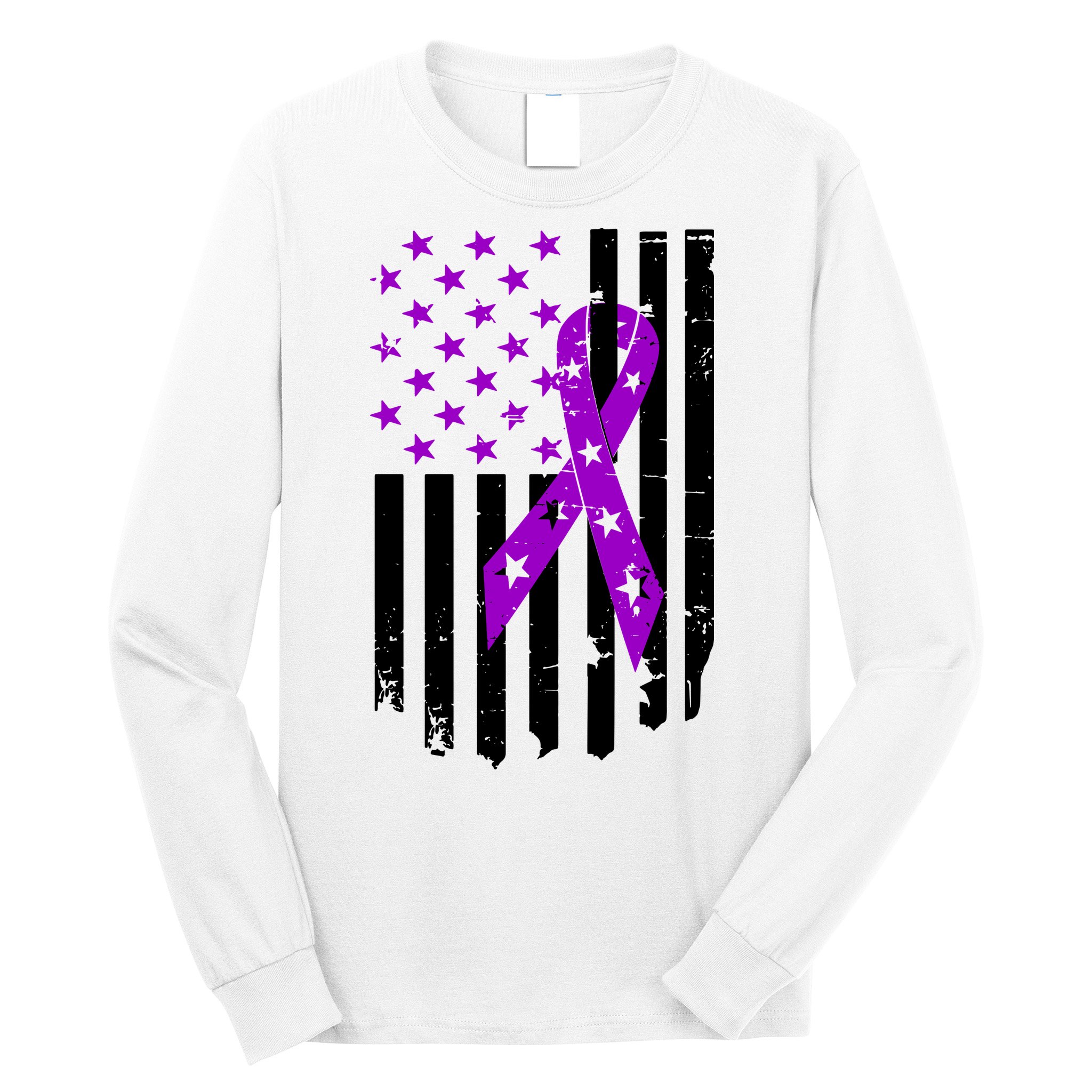 Purple Ribbon US Flag Epileptic Epilepsy Awareness Month Long Sleeve Shirt
