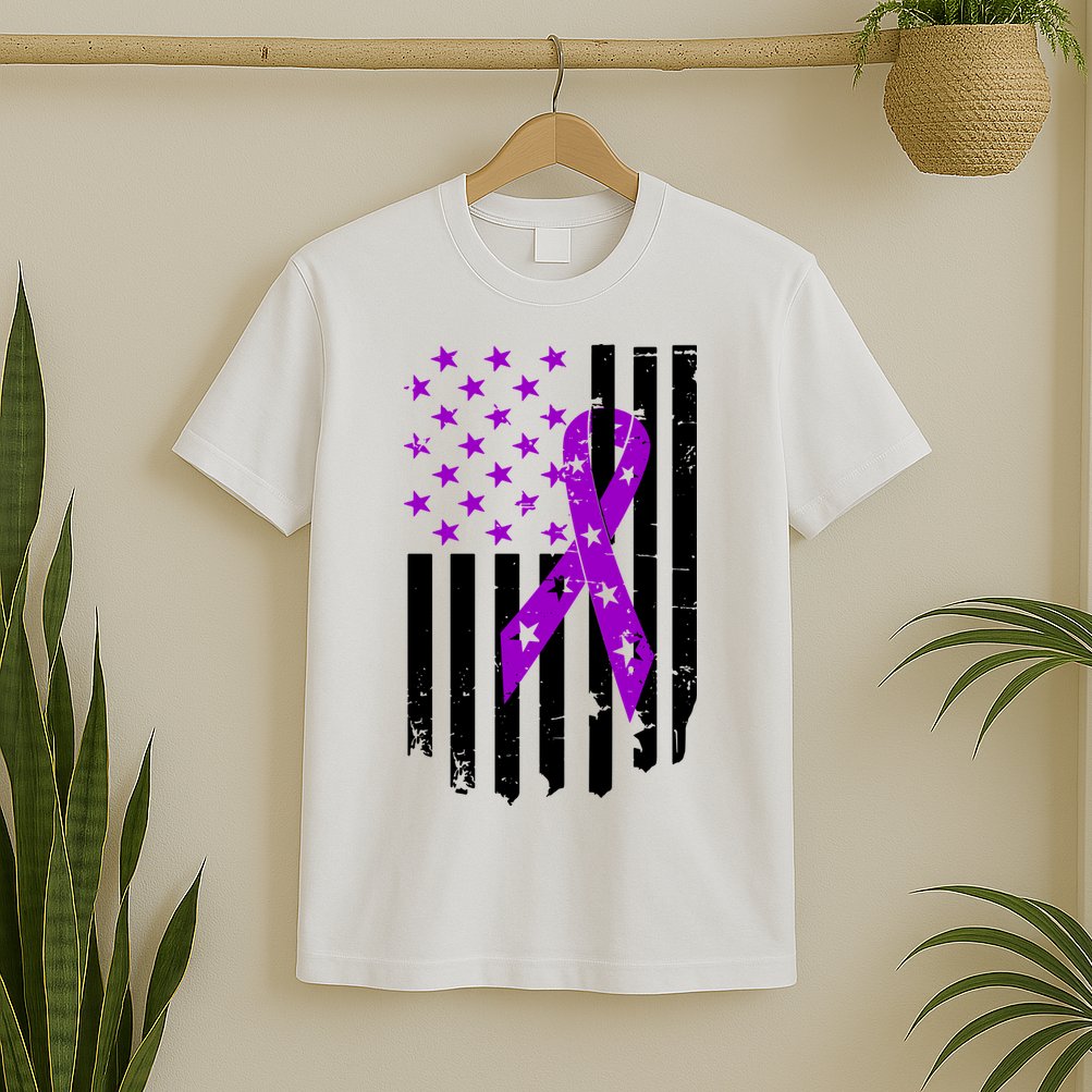 Purple Ribbon US Flag Epileptic Epilepsy Awareness Month T-Shirt