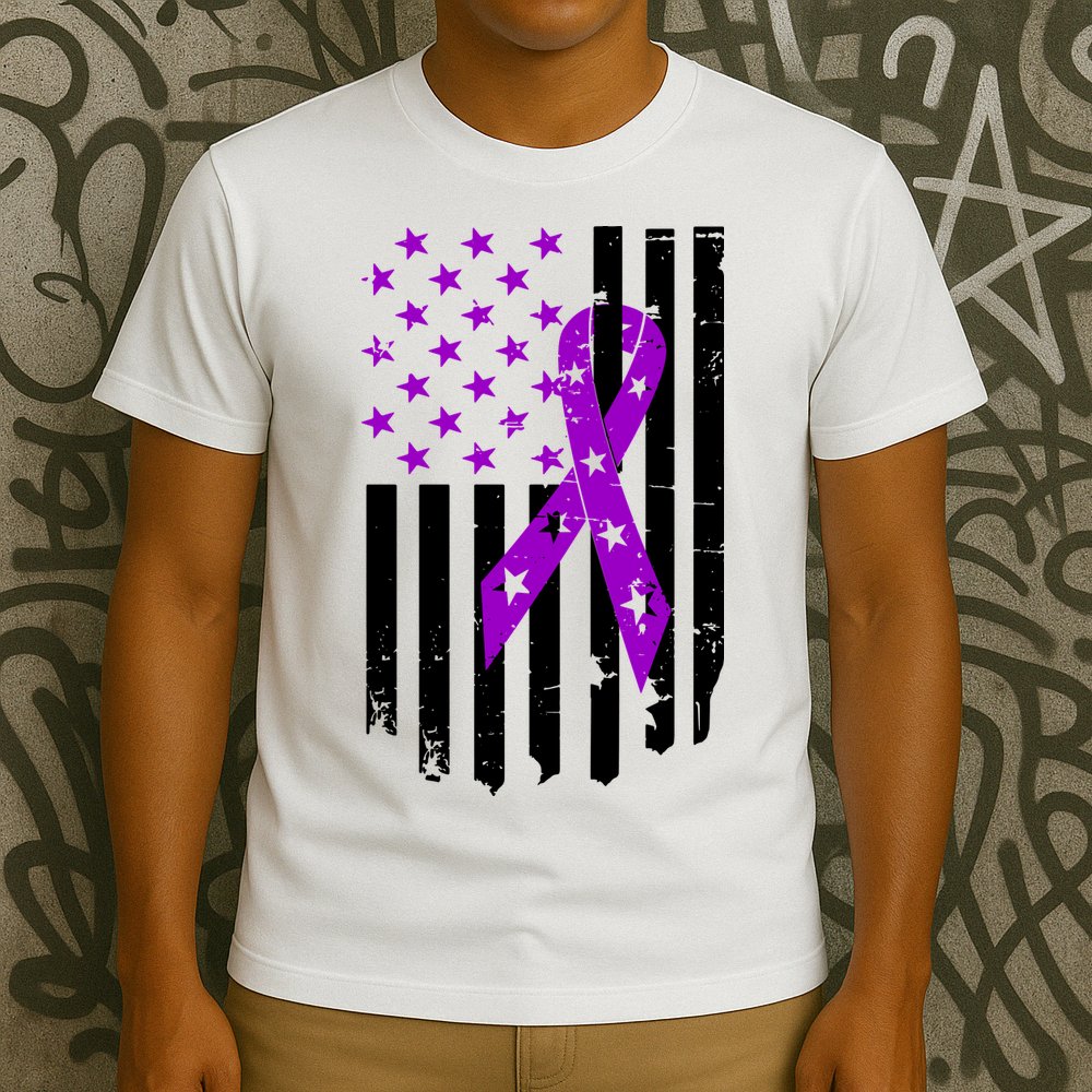 Purple Ribbon US Flag Epileptic Epilepsy Awareness Month T-Shirt