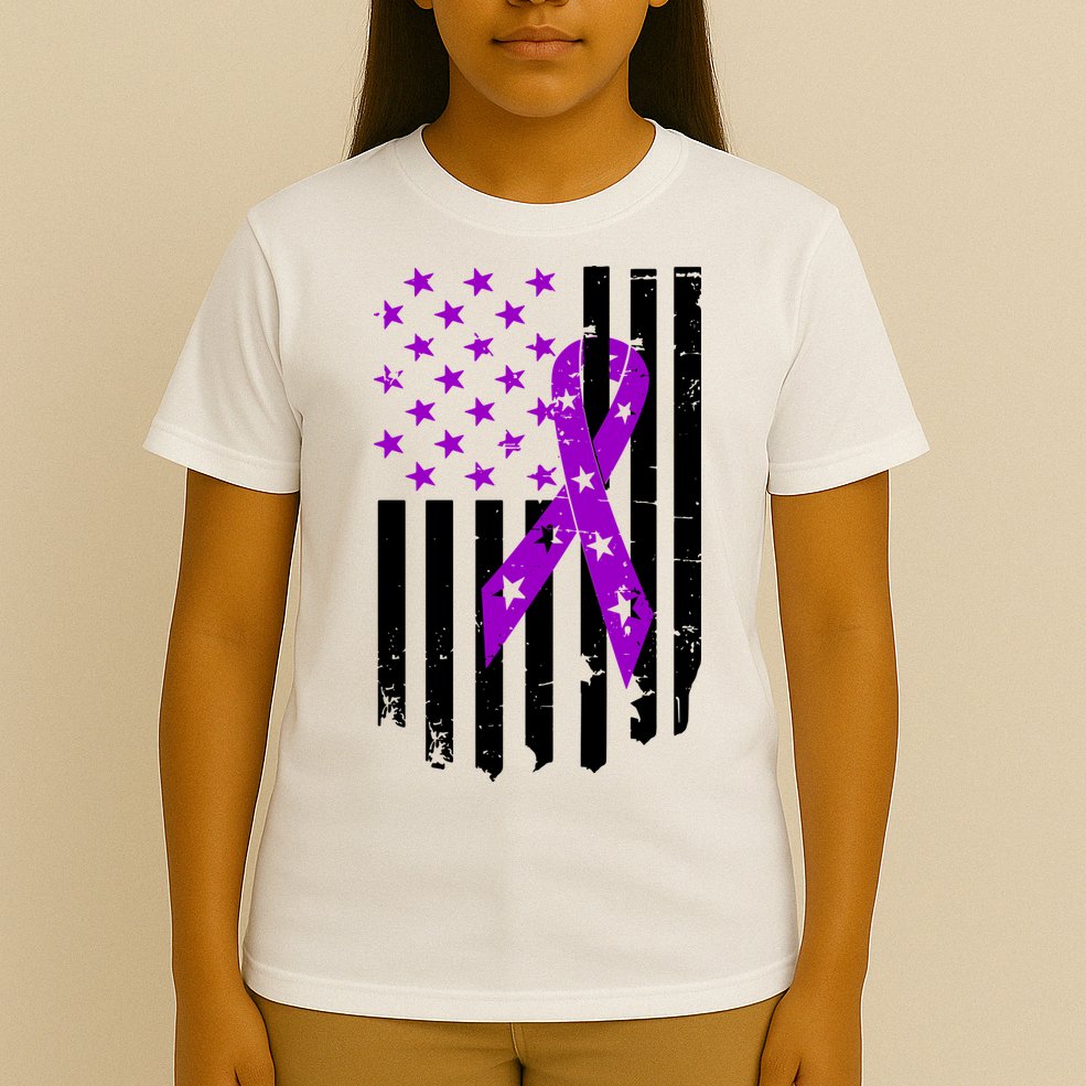 Purple Ribbon US Flag Epileptic Epilepsy Awareness Month T-Shirt