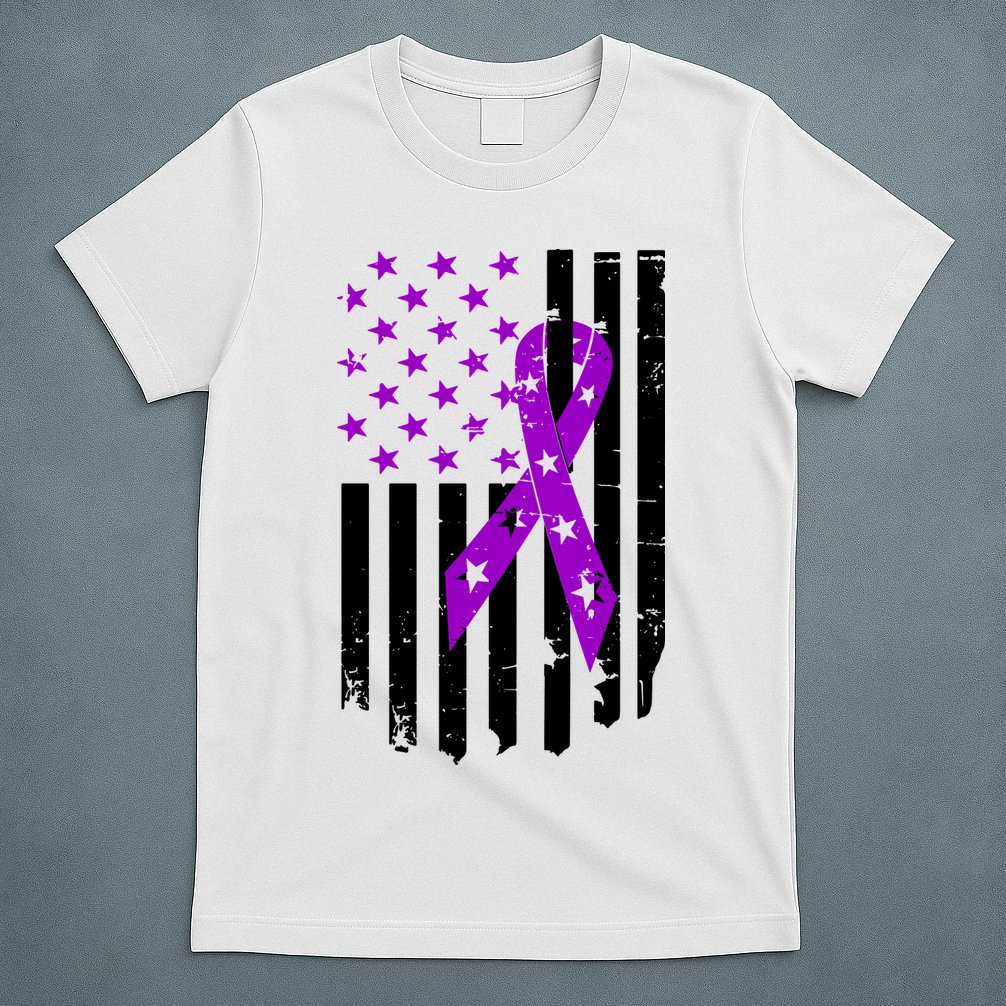 Purple Ribbon US Flag Epileptic Epilepsy Awareness Month T-Shirt