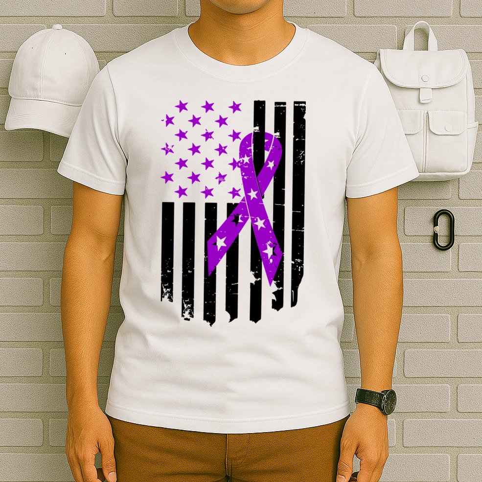 Purple Ribbon US Flag Epileptic Epilepsy Awareness Month T-Shirt