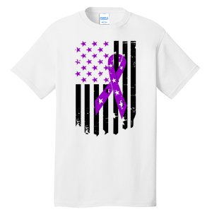 Purple Ribbon US Flag Epileptic Epilepsy Awareness Month Tall T-Shirt