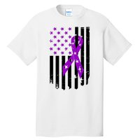 Purple Ribbon US Flag Epileptic Epilepsy Awareness Month Tall T-Shirt