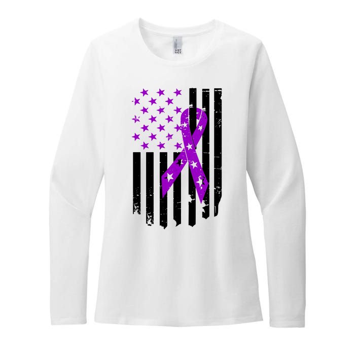 Purple Ribbon US Flag Epileptic Epilepsy Awareness Month Womens CVC Long Sleeve Shirt