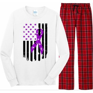 Purple Ribbon US Flag Epileptic Epilepsy Awareness Month Long Sleeve Pajama Set