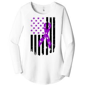 Purple Ribbon US Flag Epileptic Epilepsy Awareness Month Women's Perfect Tri Tunic Long Sleeve Shirt