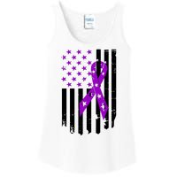 Purple Ribbon US Flag Epileptic Epilepsy Awareness Month Ladies Essential Tank