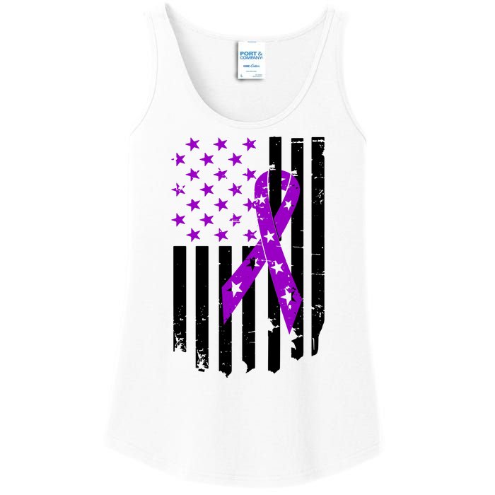 Purple Ribbon US Flag Epileptic Epilepsy Awareness Month Ladies Essential Tank