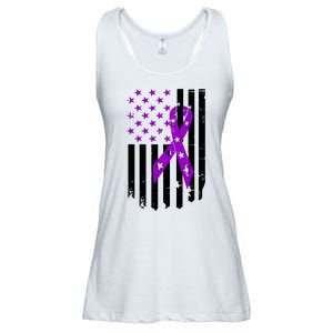 Purple Ribbon US Flag Epileptic Epilepsy Awareness Month Ladies Essential Flowy Tank