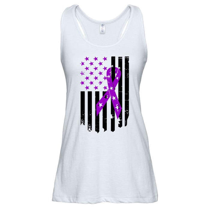 Purple Ribbon US Flag Epileptic Epilepsy Awareness Month Ladies Essential Flowy Tank