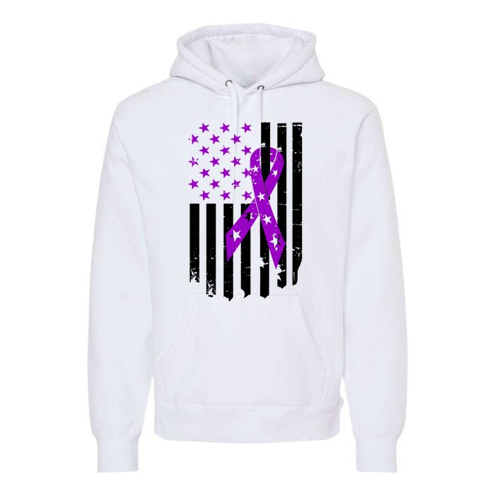 Purple Ribbon US Flag Epileptic Epilepsy Awareness Month Premium Hoodie