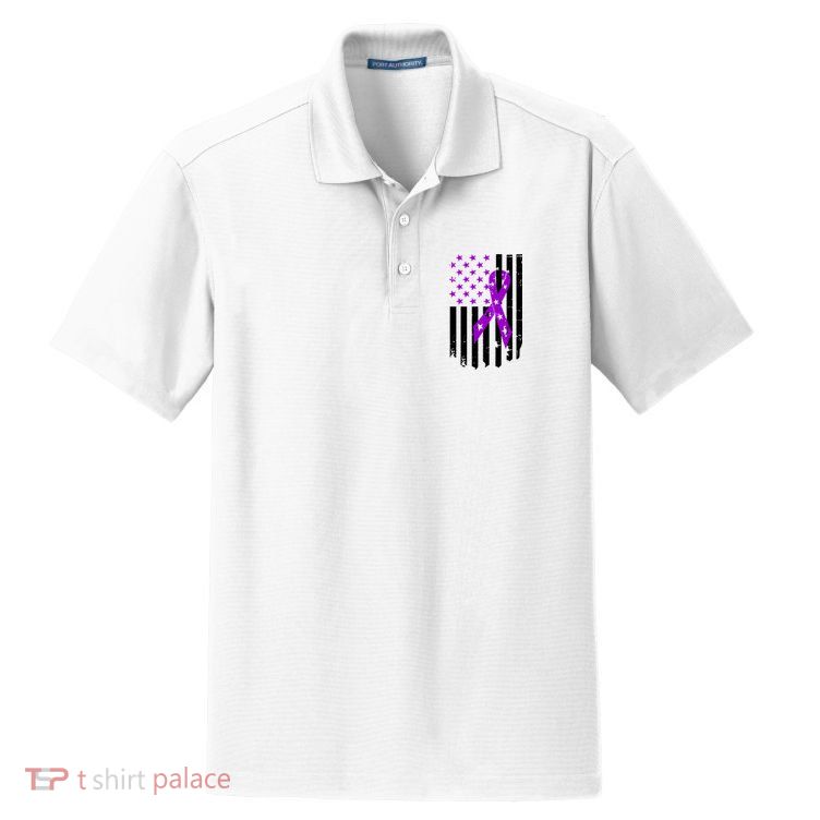Purple Ribbon US Flag Epileptic Epilepsy Awareness Month Dry Zone Grid Polo