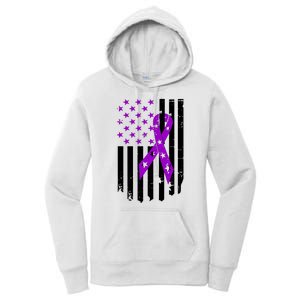 Purple Ribbon US Flag Epileptic Epilepsy Awareness Month Women's Pullover Hoodie