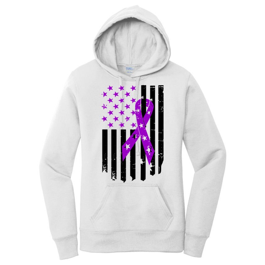 Purple Ribbon US Flag Epileptic Epilepsy Awareness Month Women's Pullover Hoodie