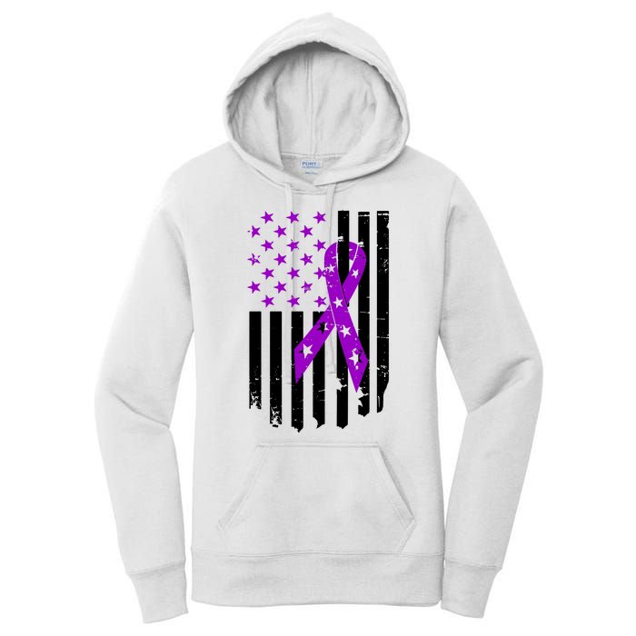 Purple Ribbon US Flag Epileptic Epilepsy Awareness Month Women's Pullover Hoodie