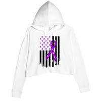 Purple Ribbon US Flag Epileptic Epilepsy Awareness Month Crop Fleece Hoodie