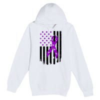 Purple Ribbon US Flag Epileptic Epilepsy Awareness Month Premium Pullover Hoodie