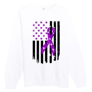 Purple Ribbon US Flag Epileptic Epilepsy Awareness Month Premium Crewneck Sweatshirt