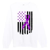 Purple Ribbon US Flag Epileptic Epilepsy Awareness Month Premium Crewneck Sweatshirt