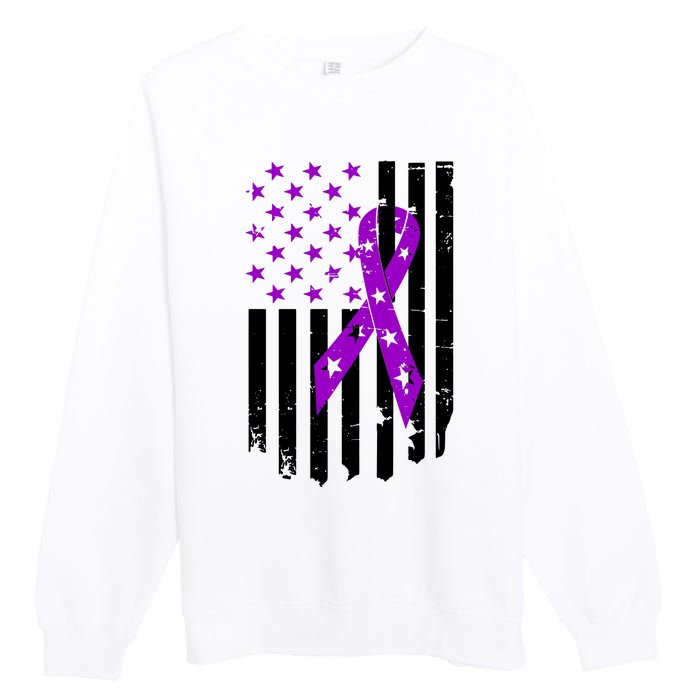 Purple Ribbon US Flag Epileptic Epilepsy Awareness Month Premium Crewneck Sweatshirt