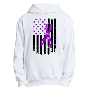 Purple Ribbon US Flag Epileptic Epilepsy Awareness Month Urban Pullover Hoodie