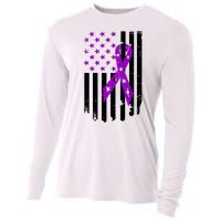 Purple Ribbon US Flag Epileptic Epilepsy Awareness Month Cooling Performance Long Sleeve Crew