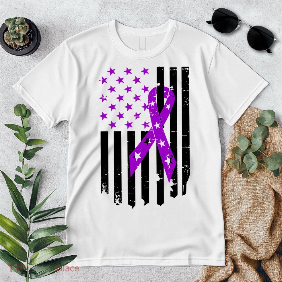 Purple Ribbon US Flag Epileptic Epilepsy Awareness Month Premium T-Shirt