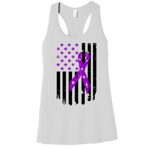 Purple Ribbon US Flag Epileptic Epilepsy Awareness Month Women's Racerback Tank