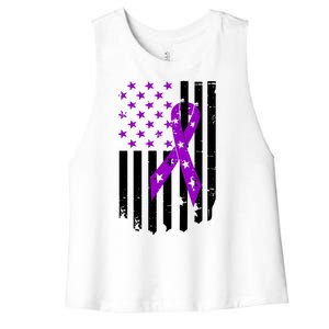 Purple Ribbon US Flag Epileptic Epilepsy Awareness Month Women's Racerback Cropped Tank