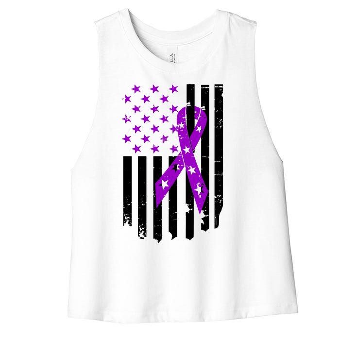 Purple Ribbon US Flag Epileptic Epilepsy Awareness Month Women's Racerback Cropped Tank