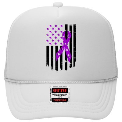 Purple Ribbon US Flag Epileptic Epilepsy Awareness Month Trucker Hat